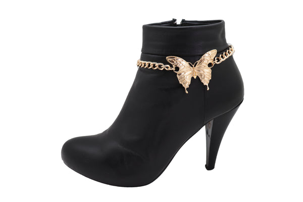 Brand New Women Gold Metal Boot Chain Bracelet Anklet Heel Shoe Butterfly Charm Jewelry