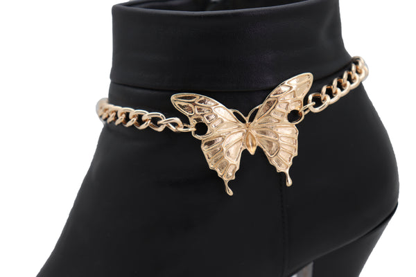 Brand New Women Gold Metal Boot Chain Bracelet Anklet Heel Shoe Butterfly Charm Jewelry