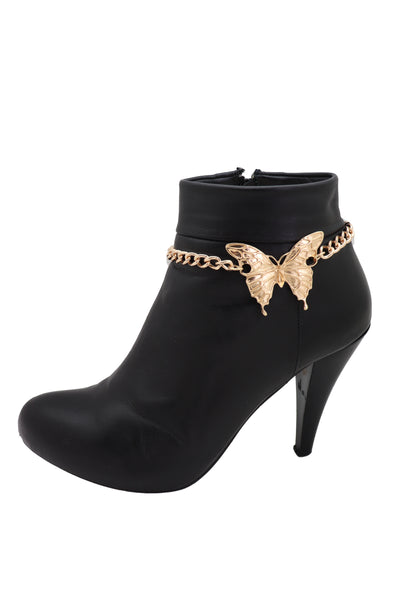 Brand New Women Gold Metal Boot Chain Bracelet Anklet Heel Shoe Butterfly Charm Jewelry
