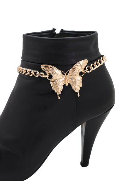 Brand New Women Gold Metal Boot Chain Bracelet Anklet Heel Shoe Butterfly Charm Jewelry
