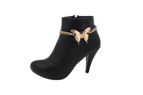Brand New Women Gold Metal Boot Chain Bracelet Anklet Heel Shoe Butterfly Charm Jewelry