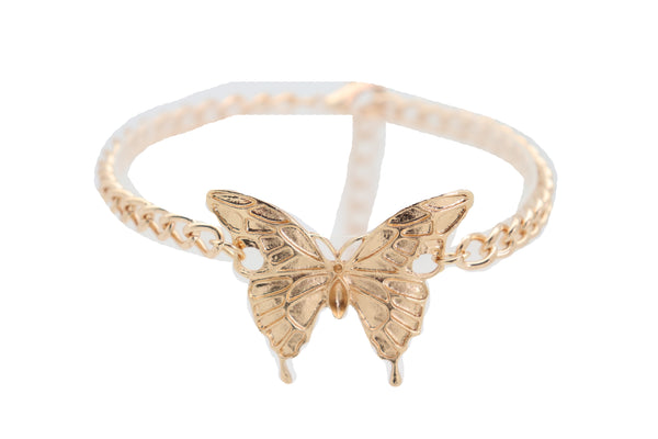 Brand New Women Gold Metal Boot Chain Bracelet Anklet Heel Shoe Butterfly Charm Jewelry