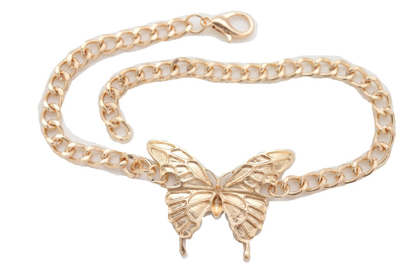 Brand New Women Gold Metal Boot Chain Bracelet Anklet Heel Shoe Butterfly Charm Jewelry