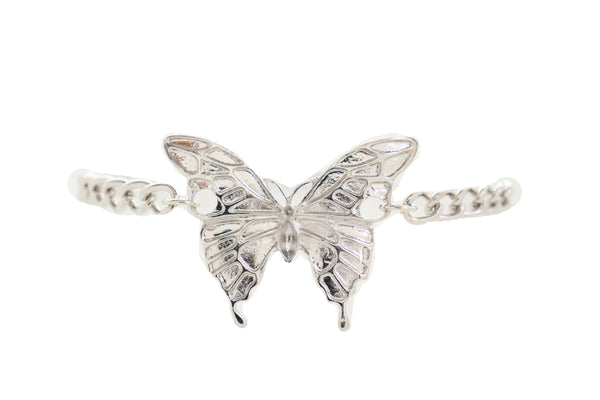 Women Silver Chain Links Boot Bracelet Anklet Shoe Butterfly Charm Bling Jewelry Pretty Look