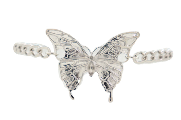 Women Silver Chain Links Boot Bracelet Anklet Shoe Butterfly Charm Bling Trendy Fashion Jewelry