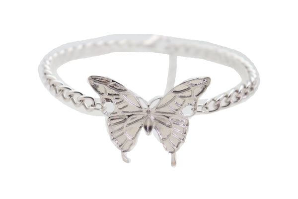 Women Silver Chain Links Boot Bracelet Anklet Shoe Butterfly Charm Bling Jewelry Pretty Look