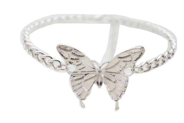 Women Silver Chain Links Boot Bracelet Anklet Shoe Butterfly Charm Bling Jewelry Pretty Look