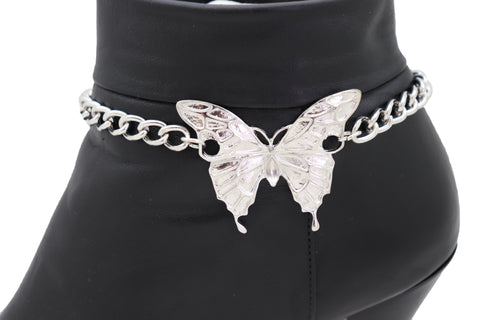 Brand New Women Silver Chain Links Boot Bracelet Anklet Shoe Butterfly Charm Bling Jewelry
