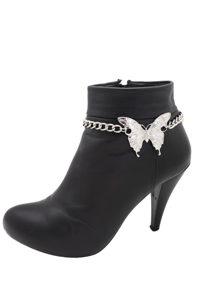 Brand New Women Silver Chain Links Boot Bracelet Anklet Shoe Butterfly Charm Bling Jewelry