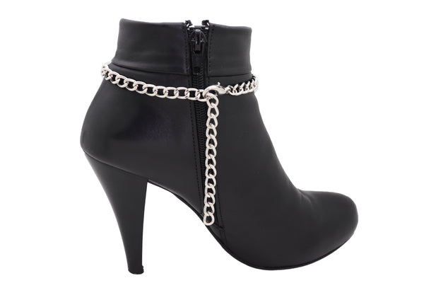 Women Silver Chain Links Boot Bracelet Anklet Shoe Butterfly Charm Bling Jewelry Pretty Look