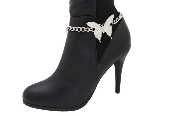 Brand New Women Silver Chain Links Boot Bracelet Anklet Shoe Butterfly Charm Bling Jewelry