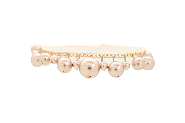 Brand New Women Gold Metal Chain Boot Bracelet Anklet Shoe Bronze Pearl Bead Charm Jewelry