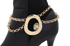 Women Gold Metal Chain Boot Bracelet Shoe Art Deco Charm Bling Artsy Design