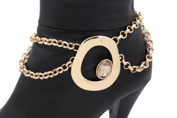 Women Gold Metal Chain Boot Bracelet Shoe Rose Flower Charm
