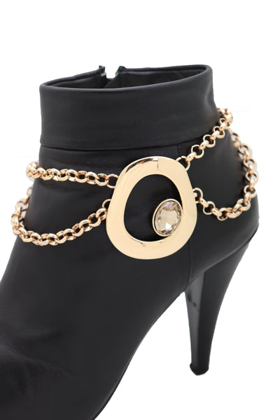 Women Gold Metal Chain Boot Bracelet Shoe Rose Flower Charm