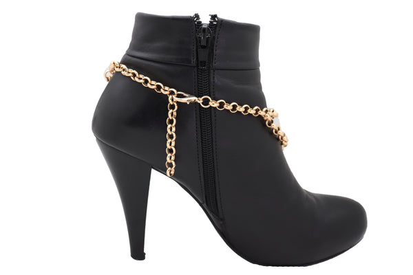 Women Gold Metal Chain Artsy Boot Bracelet Shoe Animal Print Bling Charm Leopard Anklet