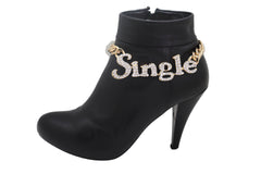 Women Gold Metal Boot Chain Bracelet Anklet Heel Shoe SINGLE Charm Bling Jewelry Fancy Dressy Look