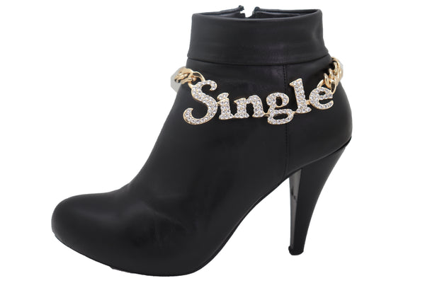 Women Gold Metal Boot Chain Bracelet Anklet Heel Shoe SINGLE Charm Bling Jewelry Fancy Dressy Look