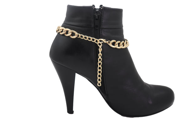 Women Gold Metal Boot Chain Bracelet Anklet Heel Shoe SINGLE Charm Bling Jewelry Fancy Dressy Look