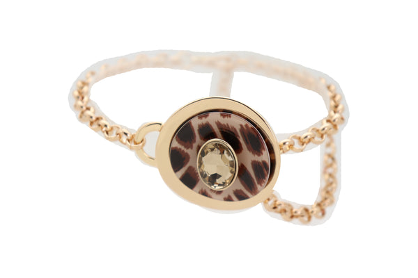 Women Gold Metal Chain Artsy Boot Bracelet Shoe Animal Print Bling Charm Leopard Anklet