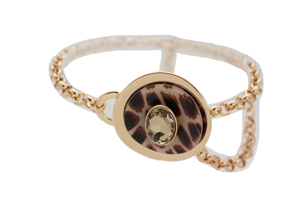 Women Gold Metal Chain Artsy Boot Bracelet Shoe Animal Print Bling Charm Leopard Anklet