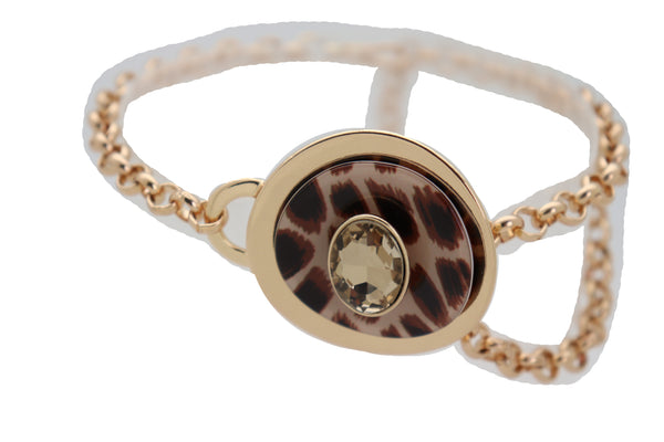 Women Gold Metal Chain Artsy Boot Bracelet Shoe Animal Print Bling Charm Leopard Anklet
