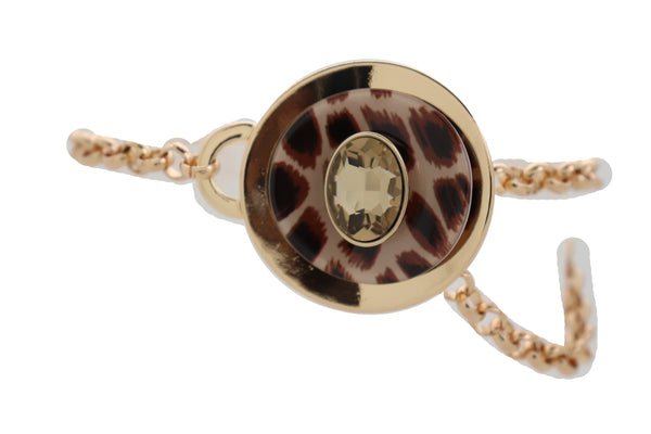 Women Gold Metal Chain Artsy Boot Bracelet Shoe Animal Print Bling Charm Leopard Anklet