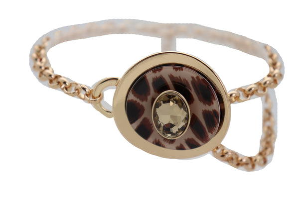 Women Gold Metal Chain Artsy Boot Bracelet Shoe Animal Print Bling Charm Leopard Anklet