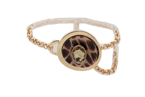 Women Gold Metal Chain Artsy Boot Bracelet Shoe Animal Print Bling Charm Leopard Anklet