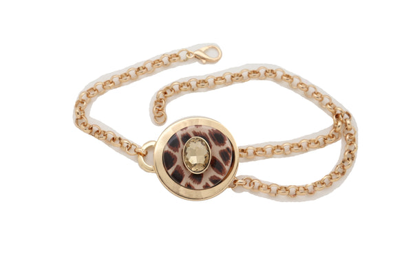 Women Gold Metal Chain Artsy Boot Bracelet Shoe Animal Print Bling Charm Leopard Anklet