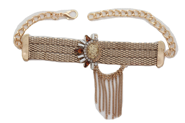 Women Gold Mesh Metal Chain Boot Bracelet Shoe Sun Bling Charm Tassel Anklet Artsy Bohemian Look