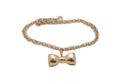 Gold Metal Chain Boot Bracelet Shoe Bow Tie Ribbon Charm