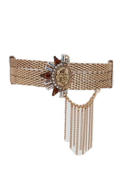 Women Gold Mesh Metal Chain Boot Bracelet Shoe Sun Bling Charm Tassel Anklet Artsy Bohemian Look