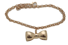 Women Gold Metal Chain Boot Bracelet Shoe Bow Tie Ribbon Charm Elegant Holidays Gift