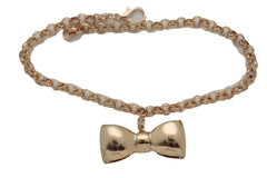 Gold Metal Chain Boot Bracelet Shoe Bow Tie Ribbon Charm