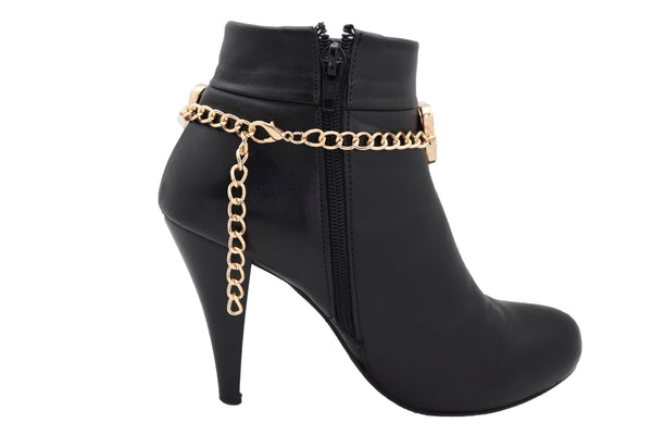 Women Gold Mesh Metal Chain Boot Bracelet Shoe Sun Bling Charm Tassel Anklet Artsy Bohemian Look
