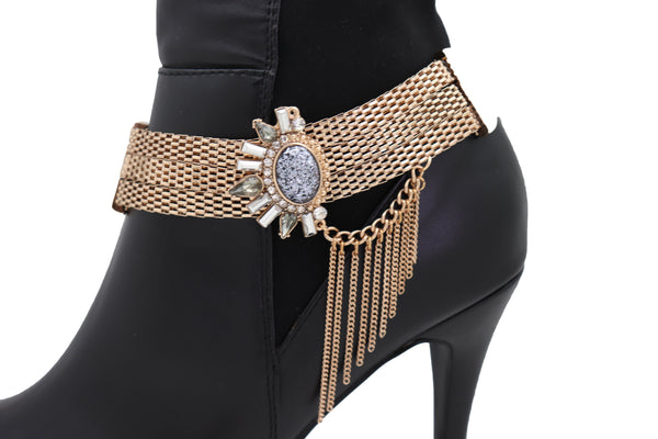 Women Gold Mesh Metal Chain Boot Bracelet Shoe Ethnic Sun Flower Charm Jewelry Adjustable Size Band