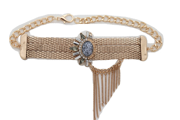 Women Gold Mesh Metal Chain Boot Bracelet Shoe Ethnic Sun Flower Charm Jewelry Adjustable Size Band