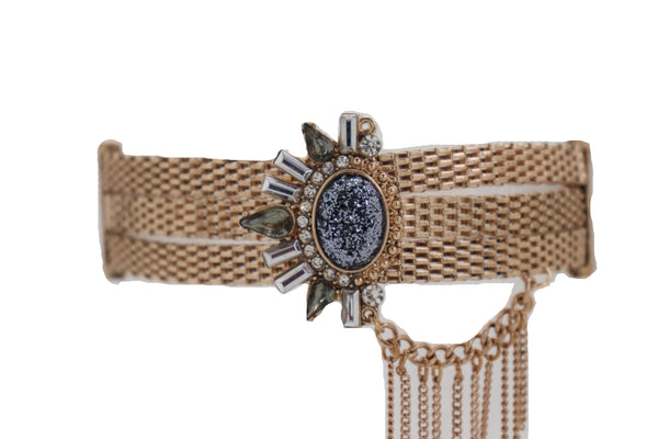Women Gold Mesh Metal Chain Boot Bracelet Shoe Ethnic Sun Flower Charm Jewelry Adjustable Size Band