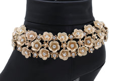 Gold Metal Chain Boot Bracelet Western Bling Flower Anklet Charm Bridal