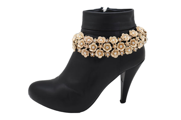 Brand New Women Gold Metal Chain Boot Bracelet Western Bling Flower Anklet Charm Bridal