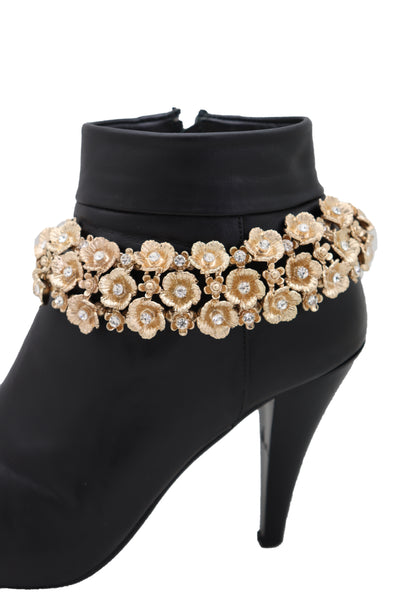 Brand New Women Gold Metal Chain Boot Bracelet Western Bling Flower Anklet Charm Bridal