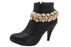 Gold Metal Chain Boot Bracelet Western Bling Flower Anklet Charm Bridal