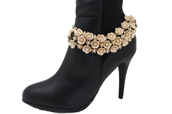 Brand New Women Gold Metal Chain Boot Bracelet Western Bling Flower Anklet Charm Bridal