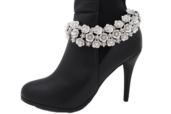 Women Silver Metal Chain Boot Bracelet Anklet Shoe Flowers Charm Fashion Jewelry Elegant Evening Wear