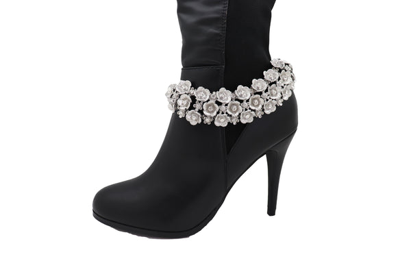 Women Silver Metal Chain Boot Bracelet Anklet Shoe Flowers Charm Fashion Jewelry Elegant Evening Wear
