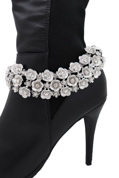 Women Silver Metal Chain Boot Bracelet Anklet Shoe Flowers Charm Fashion Jewelry Elegant Evening Wear