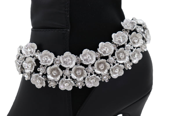 Women Silver Metal Chain Boot Bracelet Anklet Shoe Flowers Charm Fashion Jewelry Elegant Evening Wear
