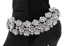 Women Silver Metal Chain Boot Bracelet Anklet Shoe Flowers Charm Bridal Wedding Style