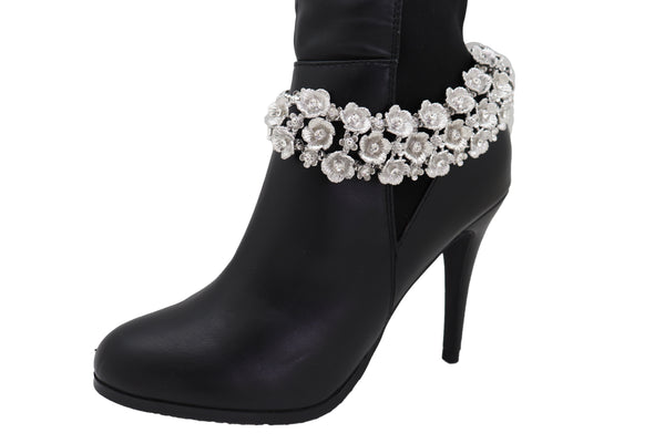 Women Silver Metal Chain Boot Bracelet Anklet Shoe Flowers Charm Fashion Jewelry Elegant Evening Wear